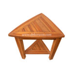 Natural Teak Corner Bench 2 Layer Bathroom Triangle Shaped with Shelf, Waterproof Shower Stool