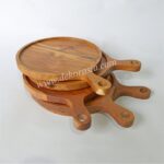 Teak Wood Round Chopping Board, Serving Platter Dia 10.5 Inches, Dinnerware Set Dishes & Chopping Board